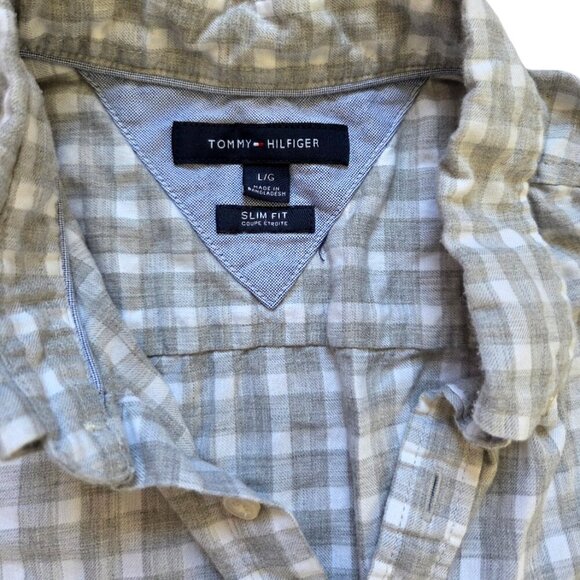 Tommy Hilfiger Button Down Shirt Mens Large Gray Plaid Slim Fit Long Sleeve - Picture 4 of 9